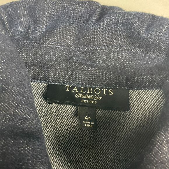 Talbots Dark Wash Denim Jean Jacket 4P Classic Cropped Fitted Preppy Minimalist - Picture 6 of 12